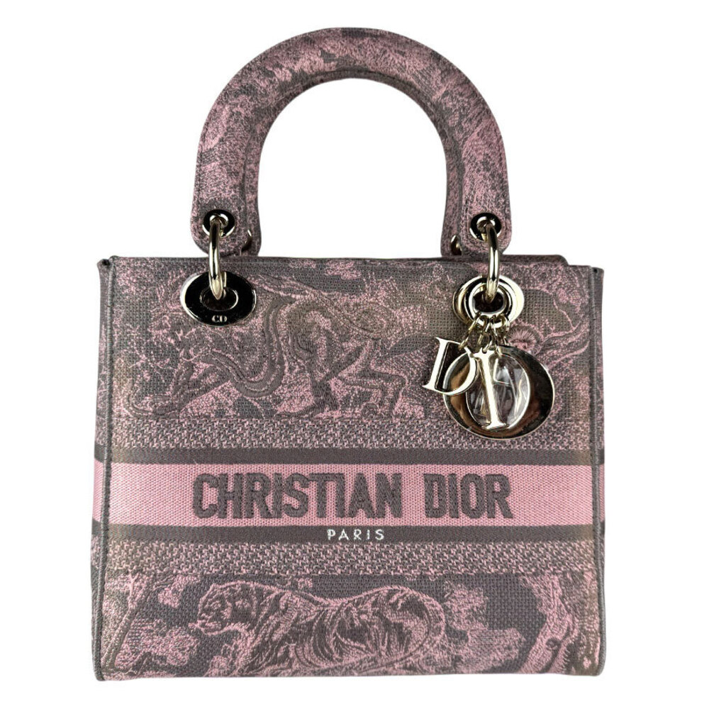 Christian Dior Lady Delight Canvas 2way Shoulder Bag Pink Gray